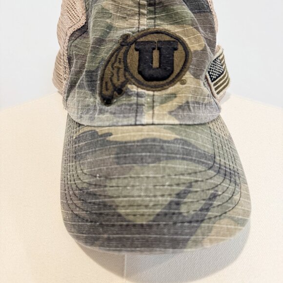 Utah Utes Camo Mesh Back Athletic Football Hat Sports Cap Outdoor Green One Size - Picture 2 of 7